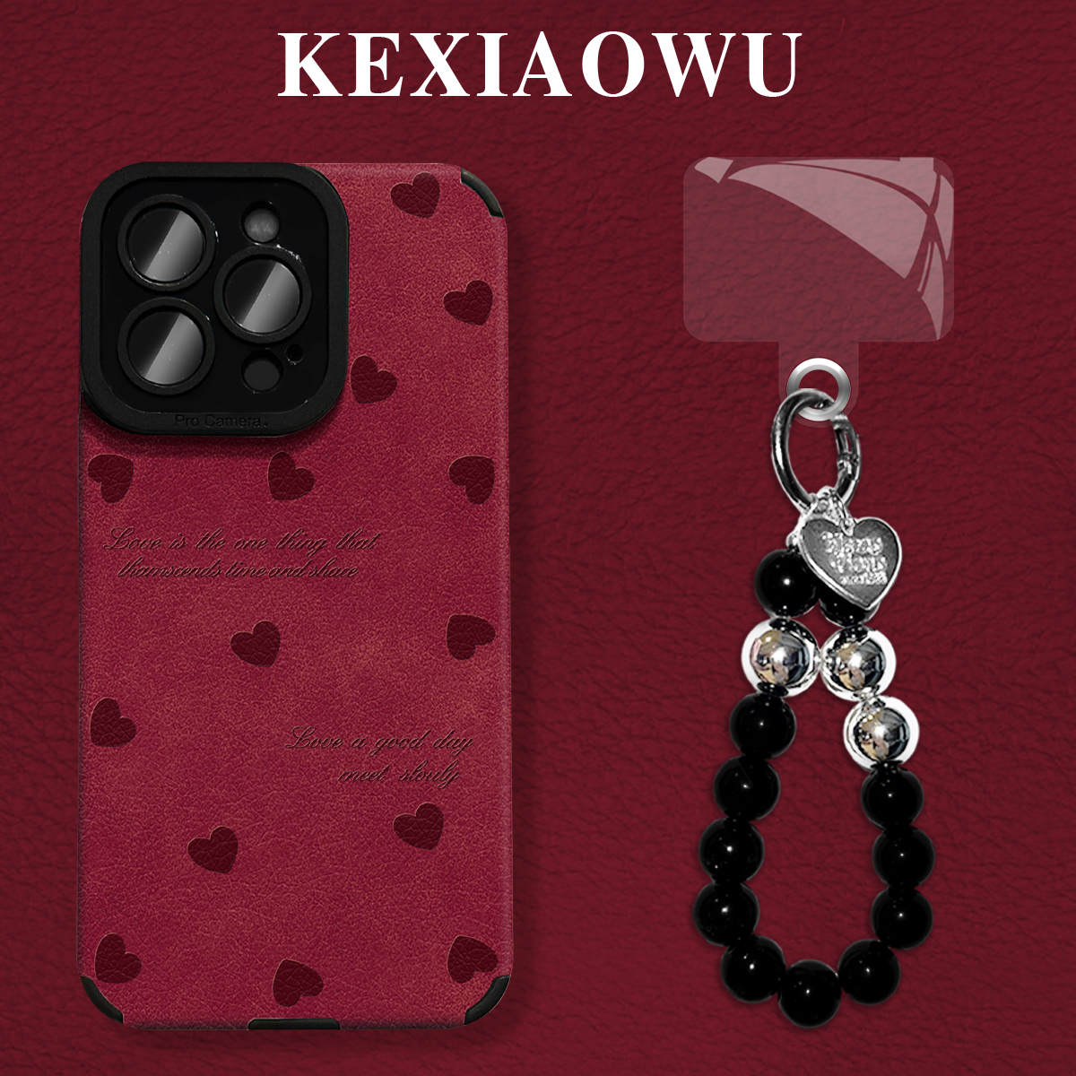 瞳眼小羊皮英文爱心宝适用苹果17PRO华为vivo小米oppo手链手机壳