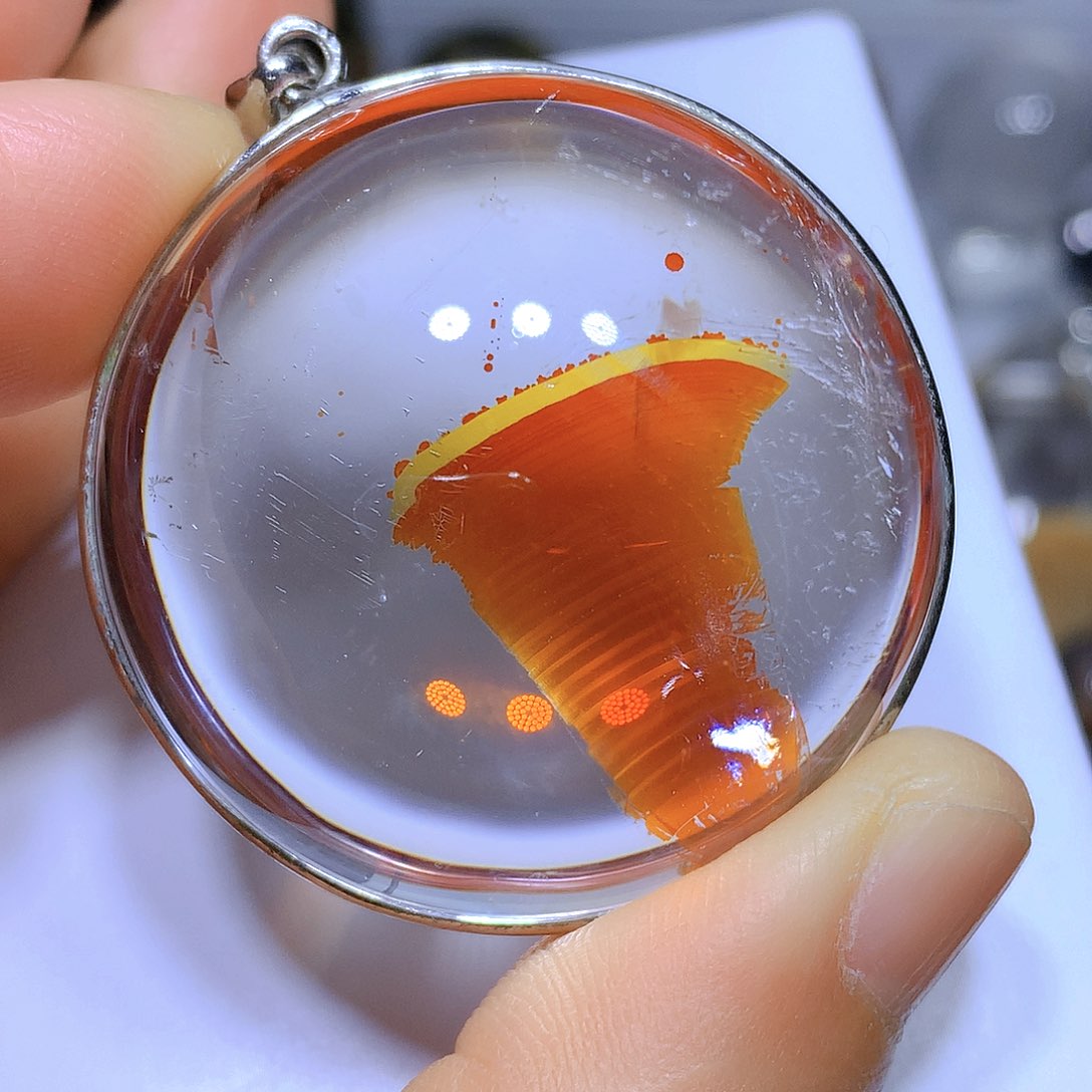 水晶吊坠银S925镶嵌天然水晶