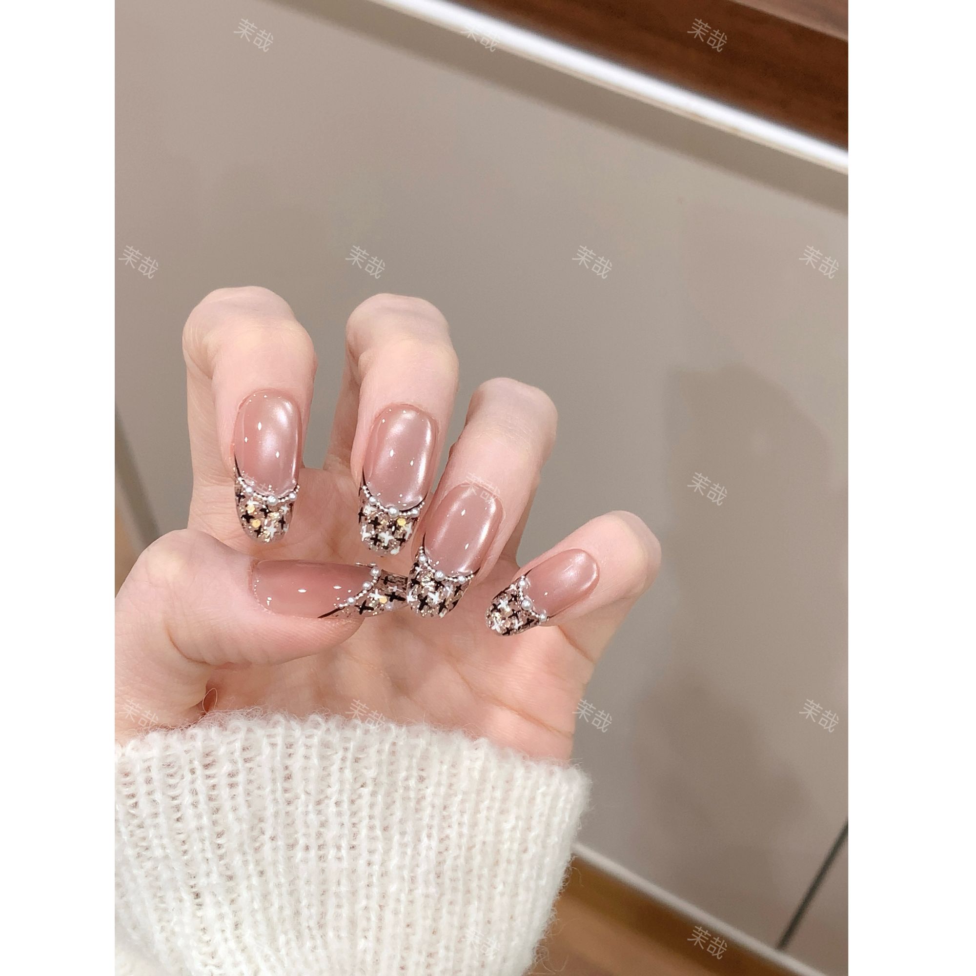 茉哉III【小香格纹】纯手工定制美甲拆卸穿戴甲A5323