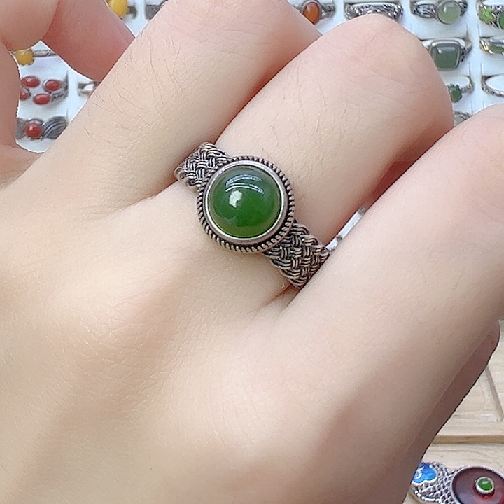 和田玉（碧玉）戒指银S925镶嵌