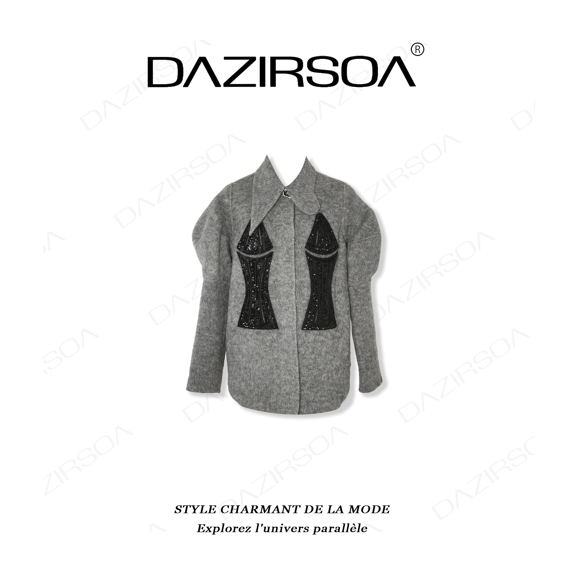 “灵感循环”时尚百搭拼接法绣亮片洋气大衣外套 W312