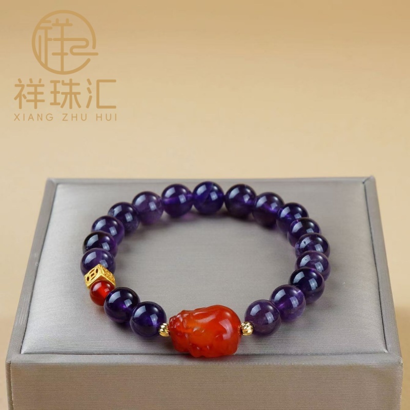 天然紫水晶南红貔貅手链 多样性发一 SL667