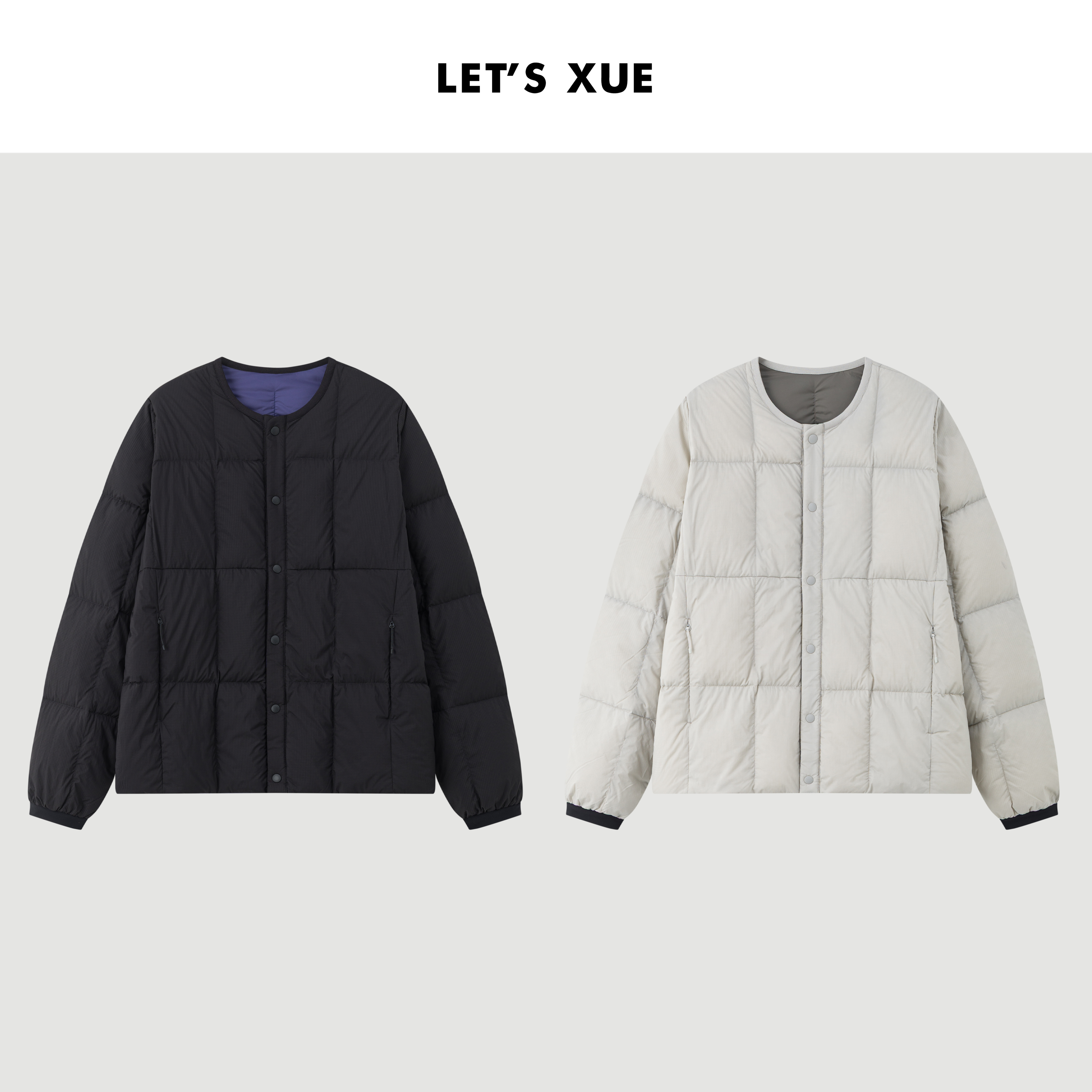 XUE【撞色两穿】极简无领两面穿鹅绒服高蓬松度