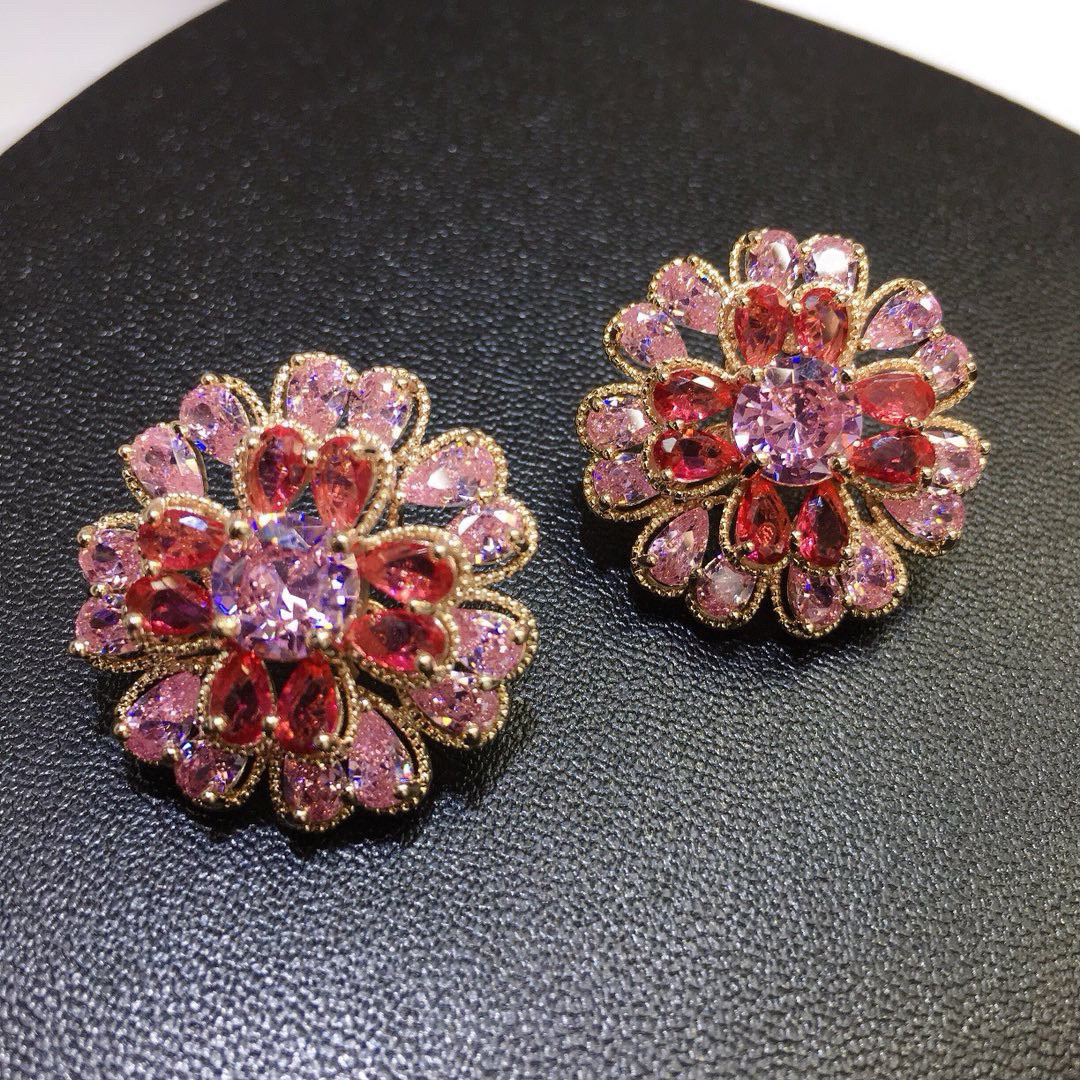 铜合金合成锆石耳饰 6036清新甜美立体渐变花朵耳钉
