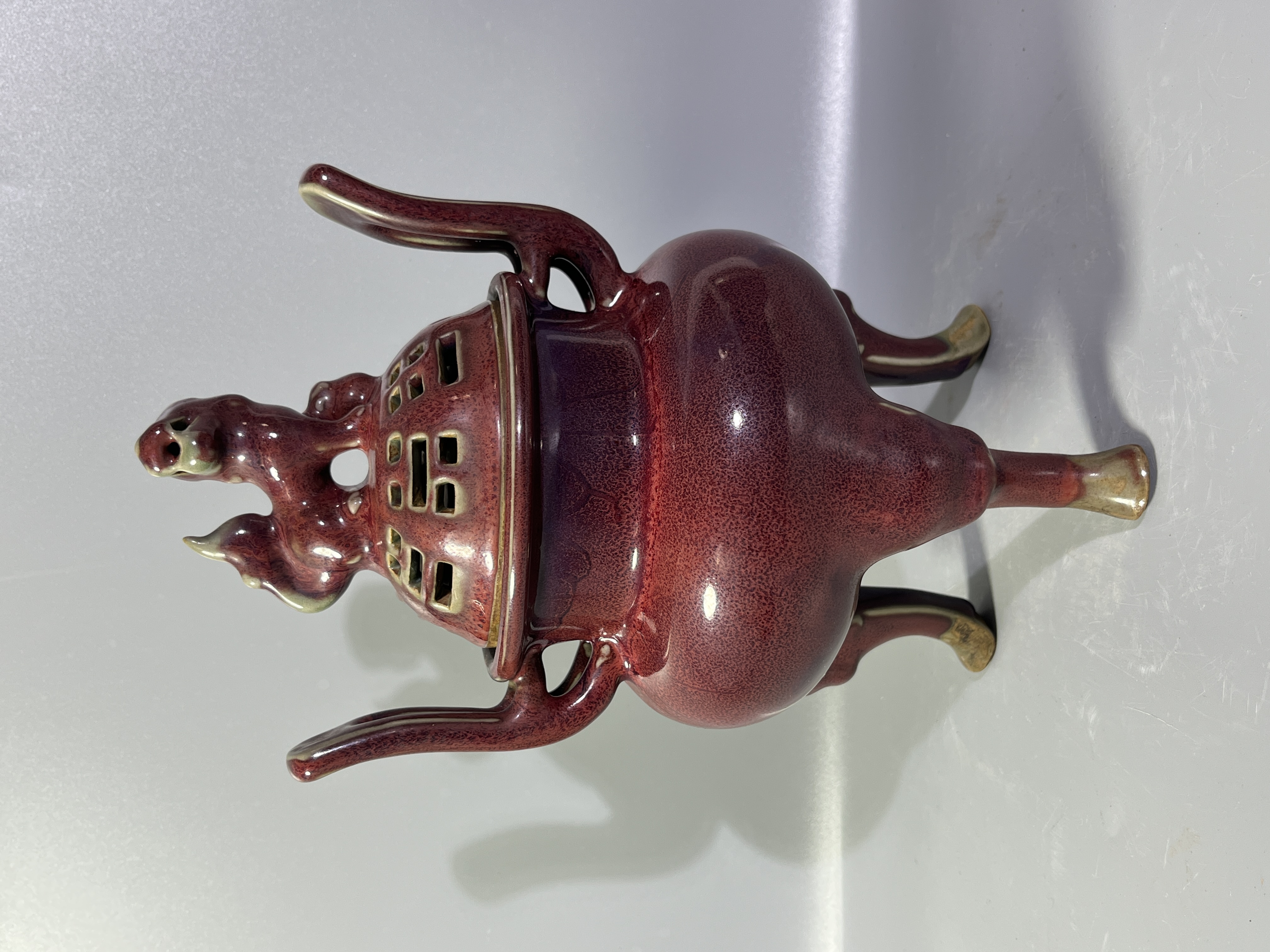 钧窑玫瑰紫双耳三足熏香炉，喜欢可私聊或拍下！