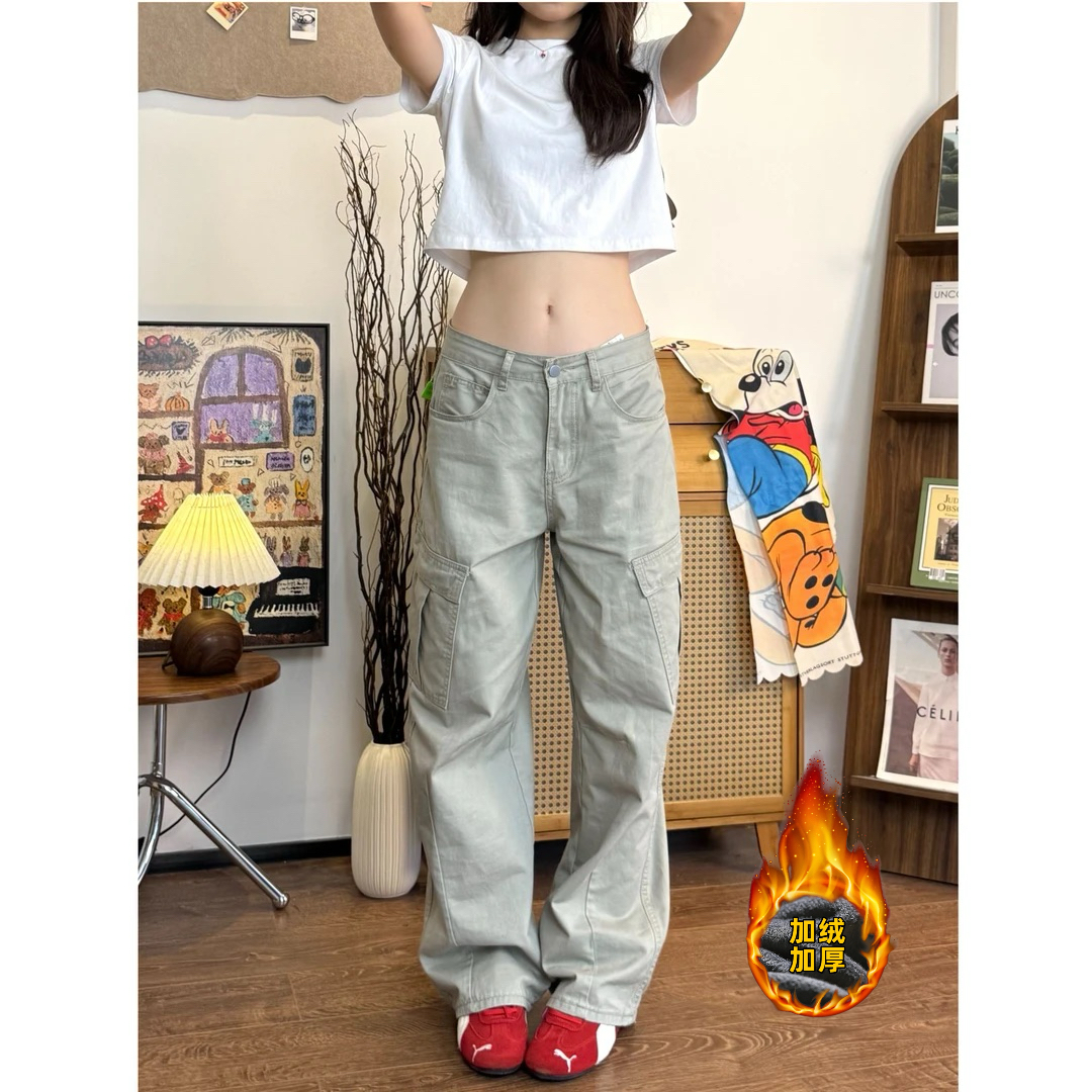 美式复古多口袋工装裤直筒宽松百搭休闲裤男女