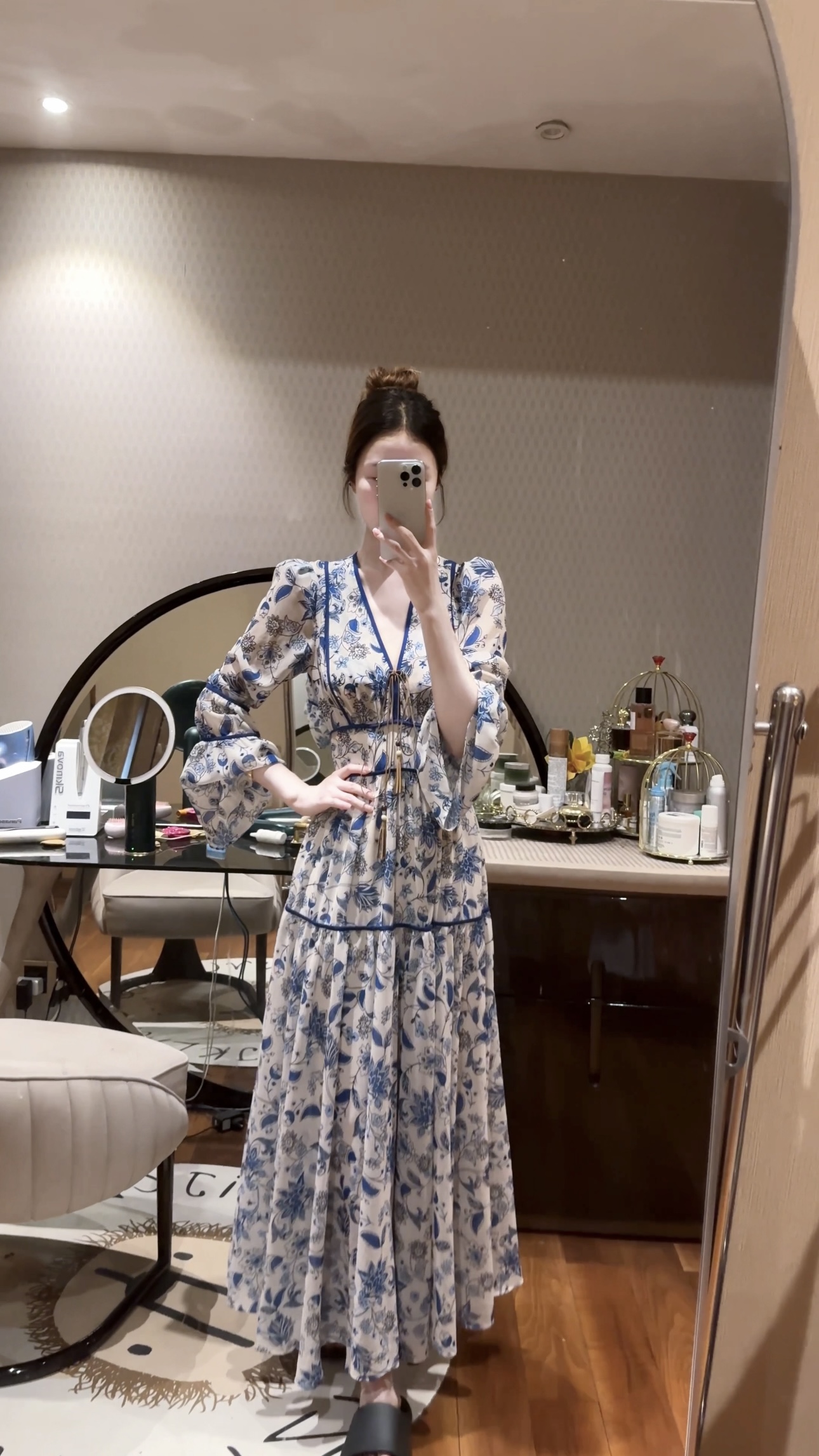 闪闪定制 青花瓷 民族风5米大裙摆仙女裙显瘦连衣裙女2537