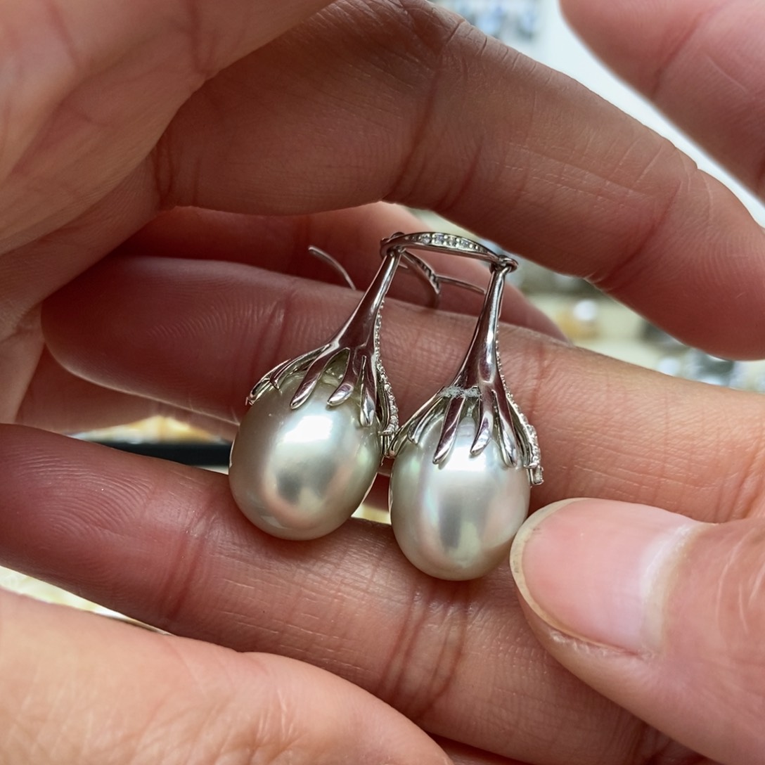 海水珍珠耳饰银S925镶嵌