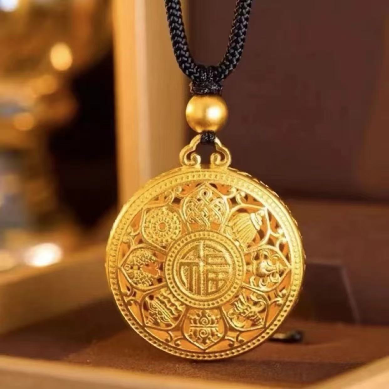 合金吊坠 【八宝罗盘】手工时尚复古双面编绳金色传承素款福字牌