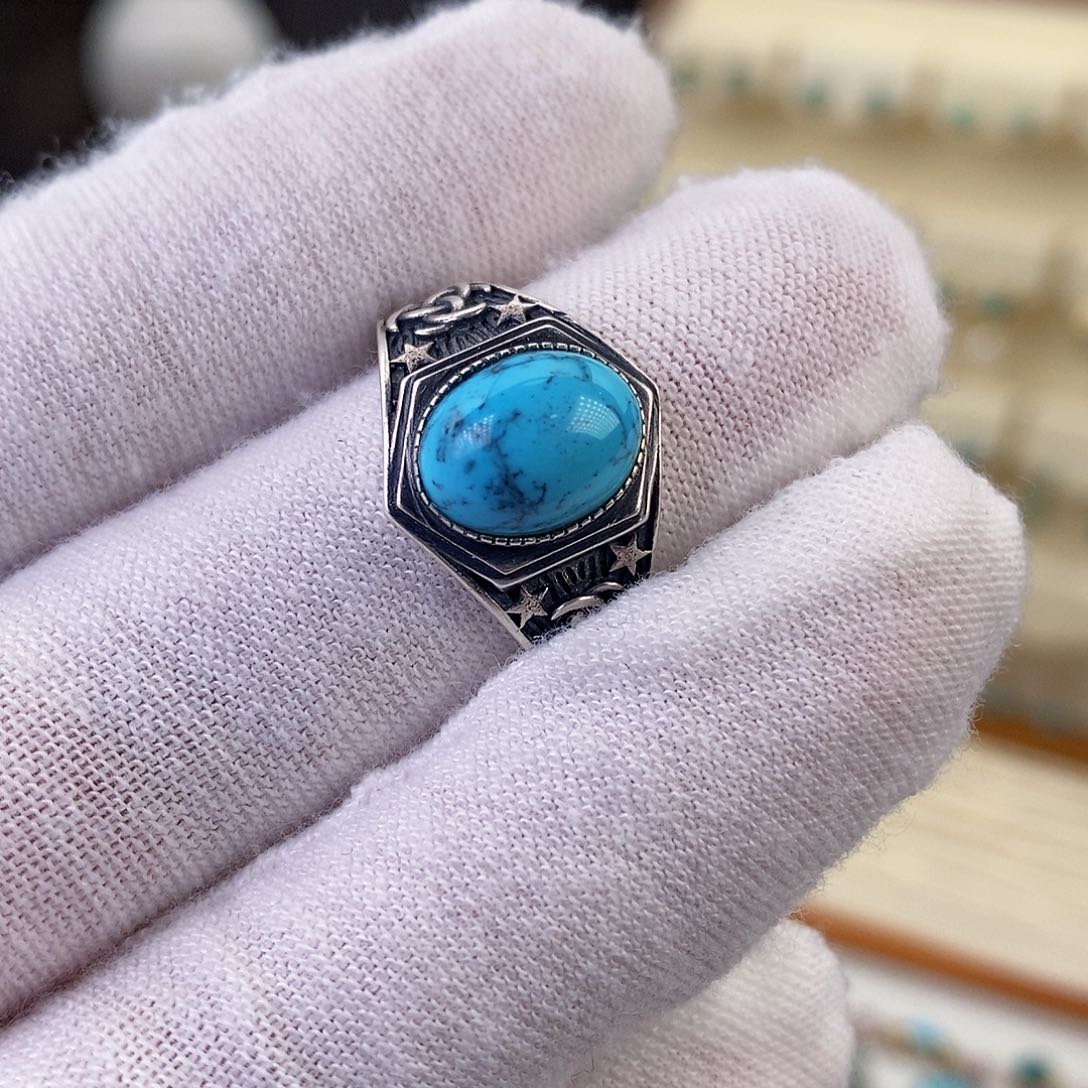 绿松石戒指银S925镶嵌