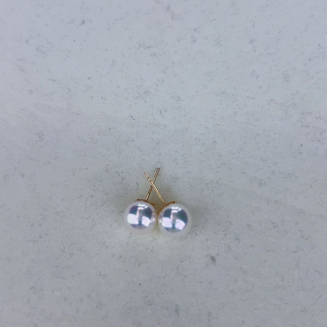 海水珍珠海水akoya天女耳钉8-8.5mm18K金镶嵌