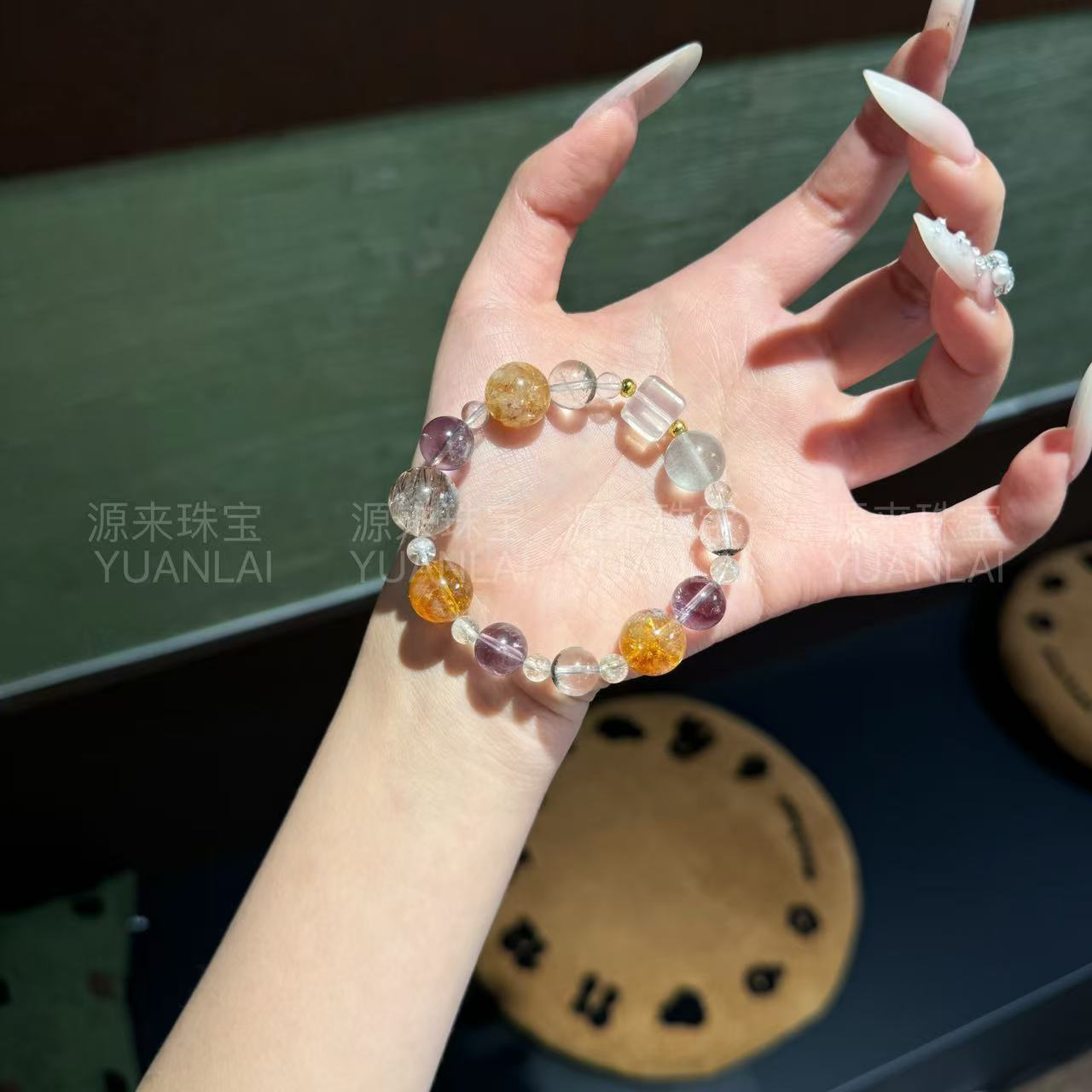 YY23*彩晶萌钻*紫水晶黄塔晶白水晶超七绿幽灵手串