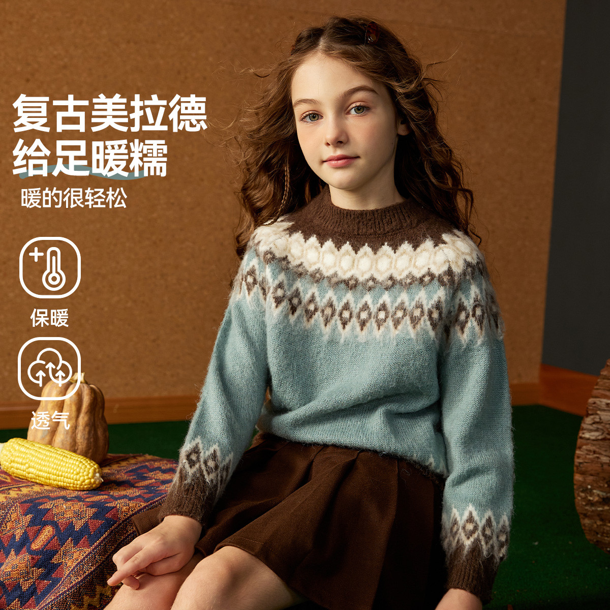 ASK含绵羊毛毛衣女童冬季加厚保暖大童针织衫JE5MKT15322F sp
