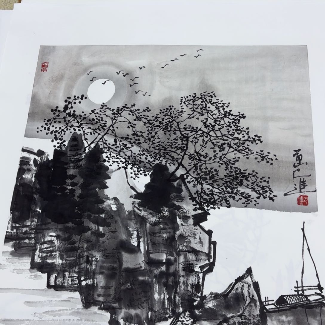 国画西**侠巴进小品花鸟童