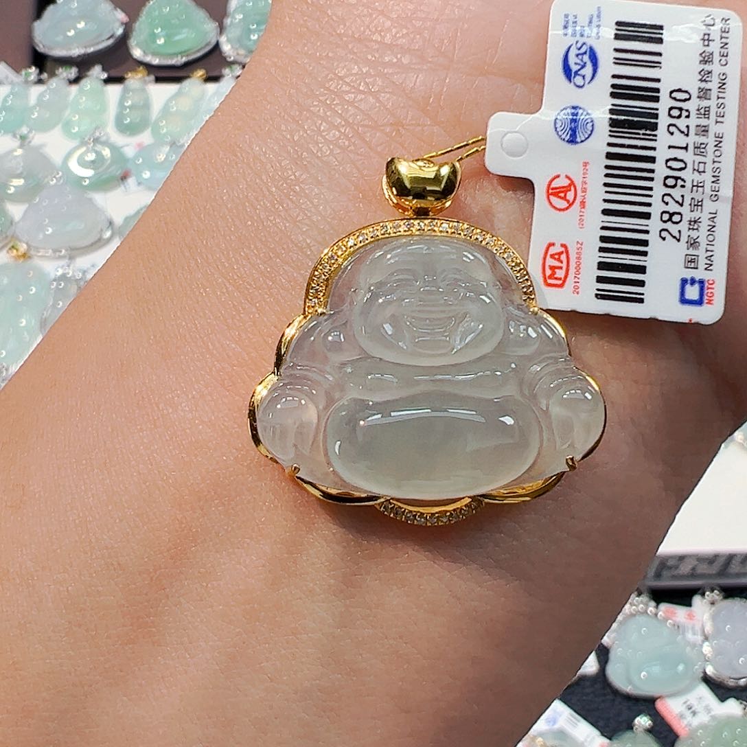 翡翠18K金镶嵌吊坠(不含链)佛公