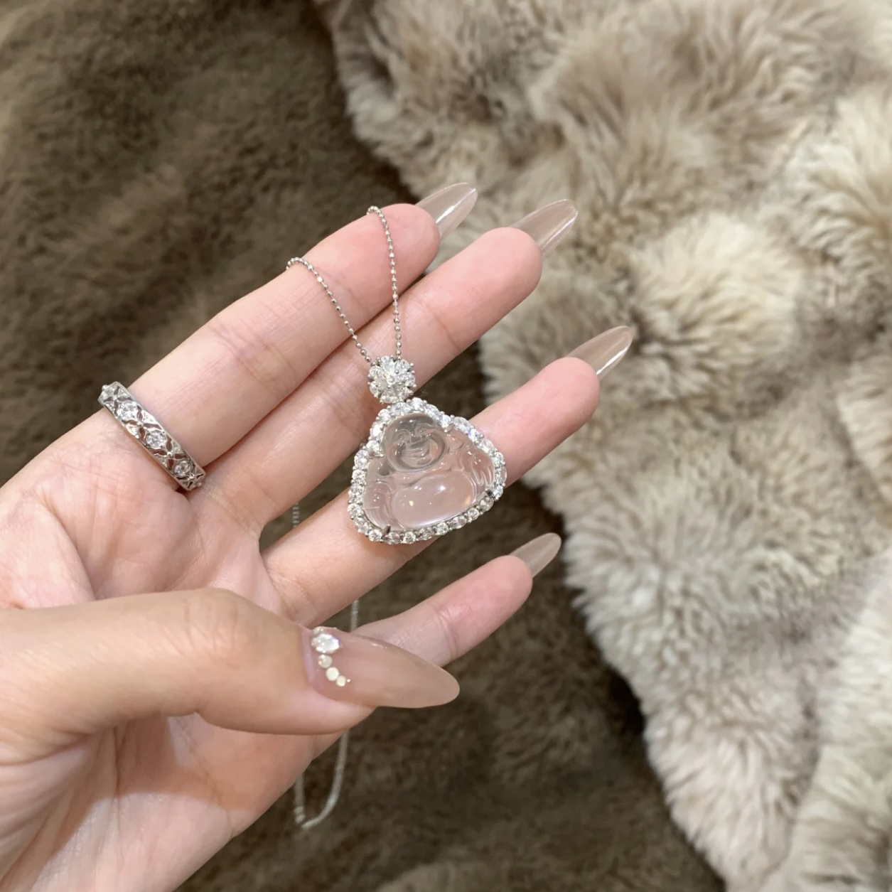 坠链均925银 A48超冰透天佛公吊坠满钻豪镶气质新中式项链