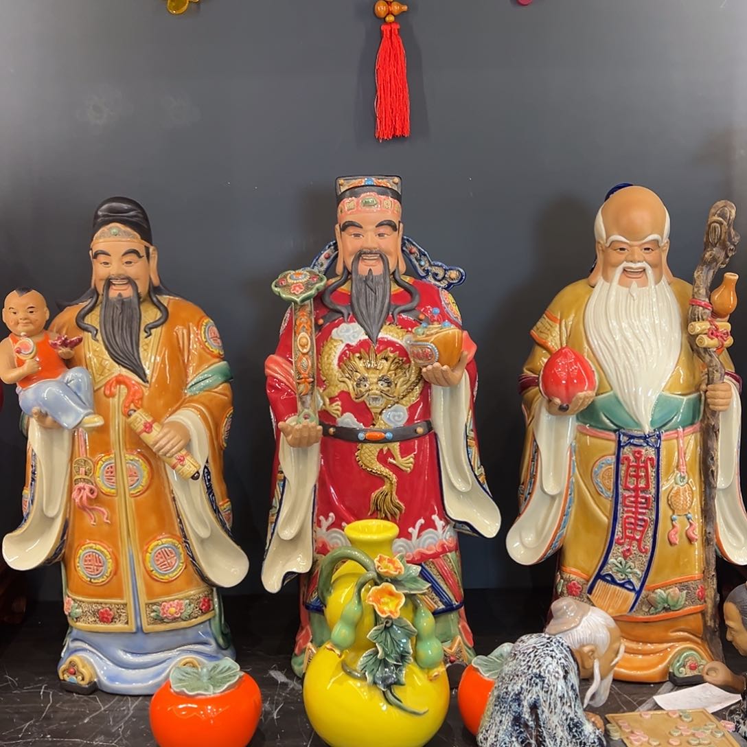 福禄寿陶艺摆件纯手工制作