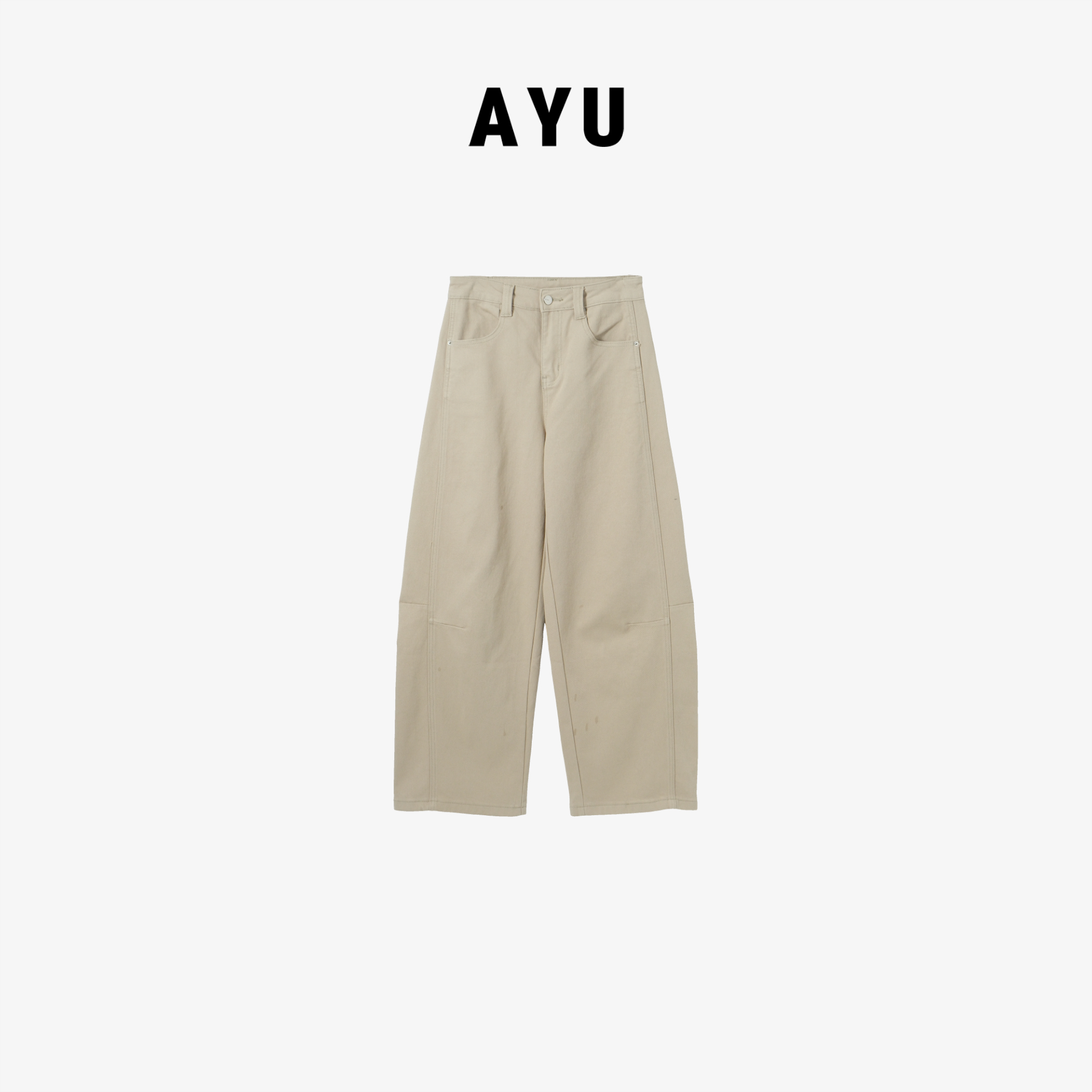 阿玉家&简约款百搭宽松弯刀时尚膝盖线纹休闲裤#9790