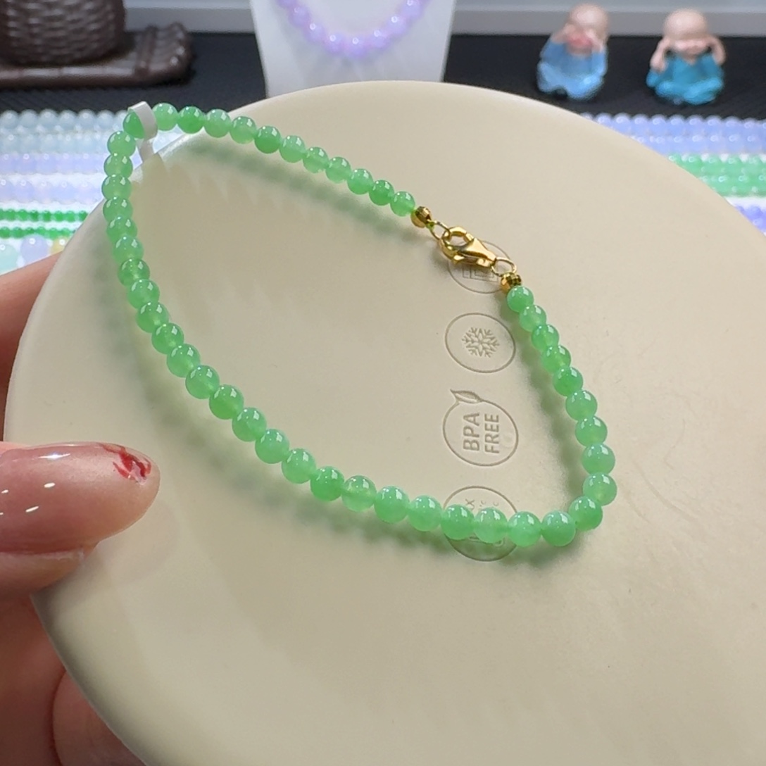 翡翠手链未镶嵌甜阳绿小米珠3.7mm