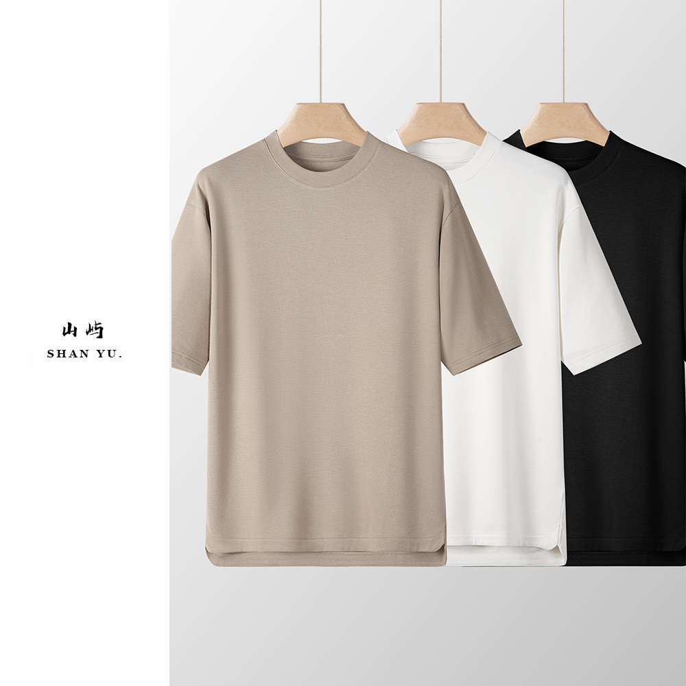 【廓形设计】夏季羊毛莫代尔廓形宽松T恤休闲半袖圆领