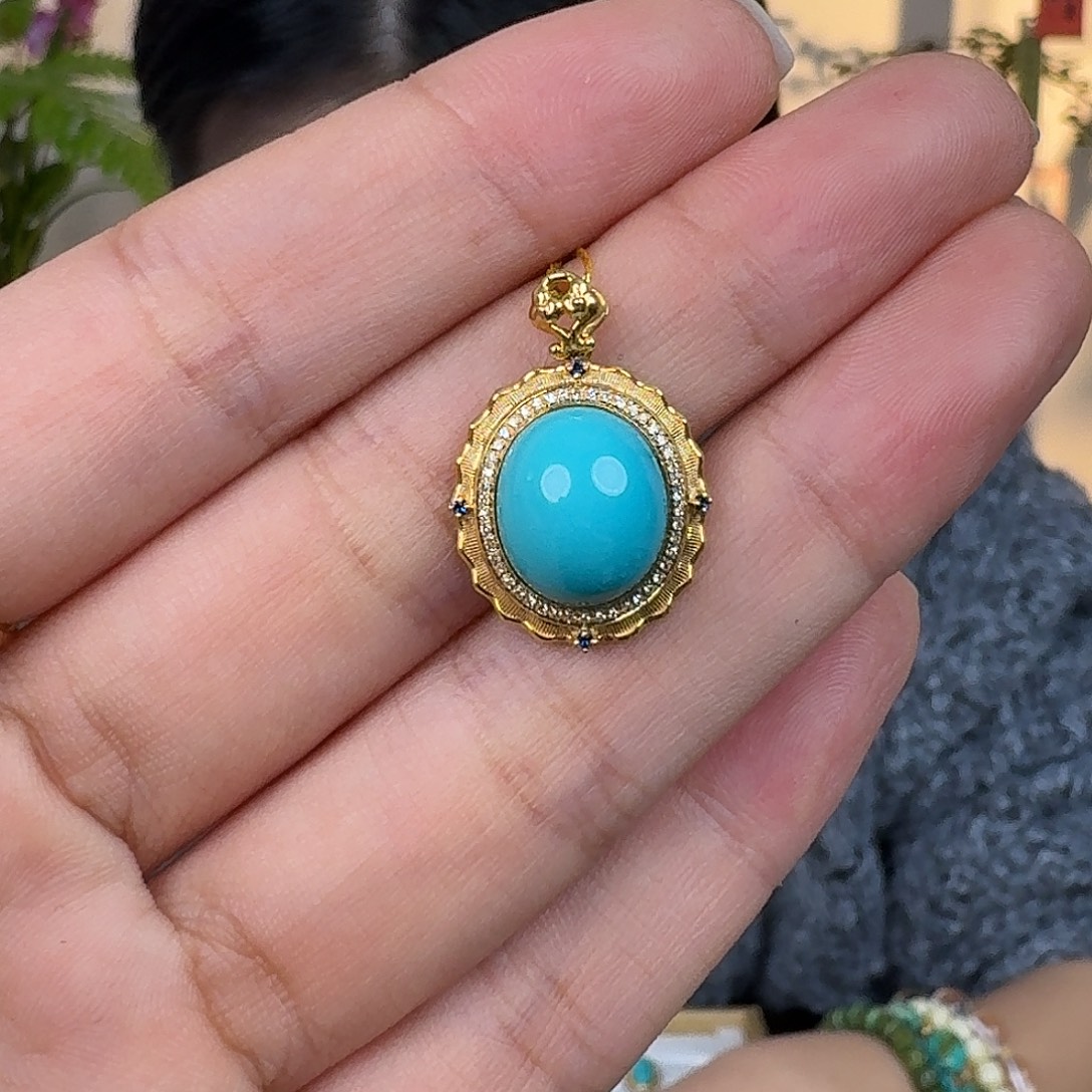 绿松石18K金镶嵌珠宝奇石