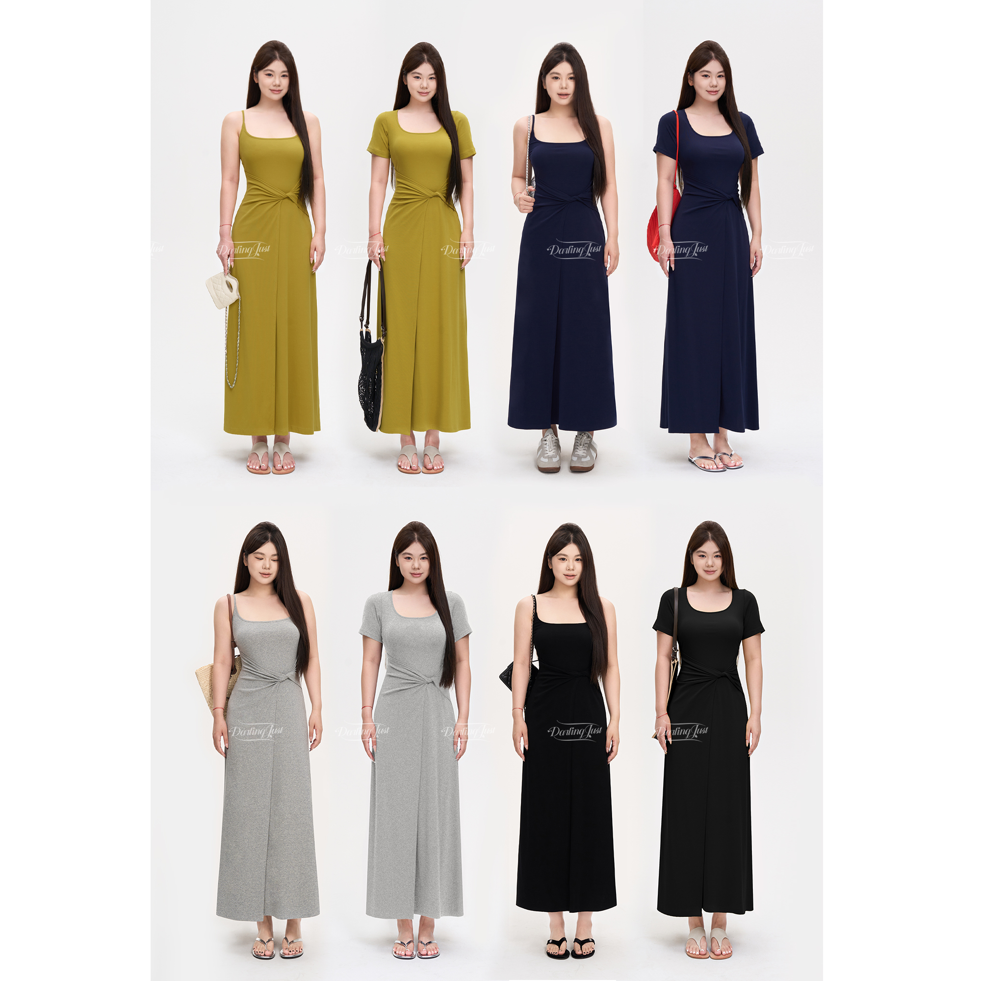 DarlingJust小野墩墩[纽结腰精裙]短袖扭结吊带连衣裙遮肚收腰裙