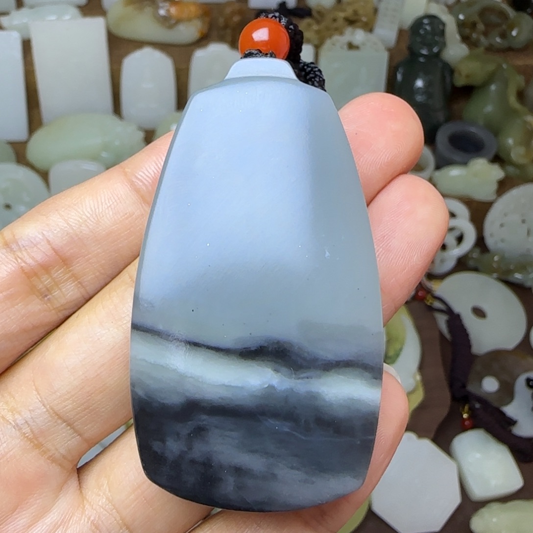 和田玉未镶嵌挂件青花无事牌