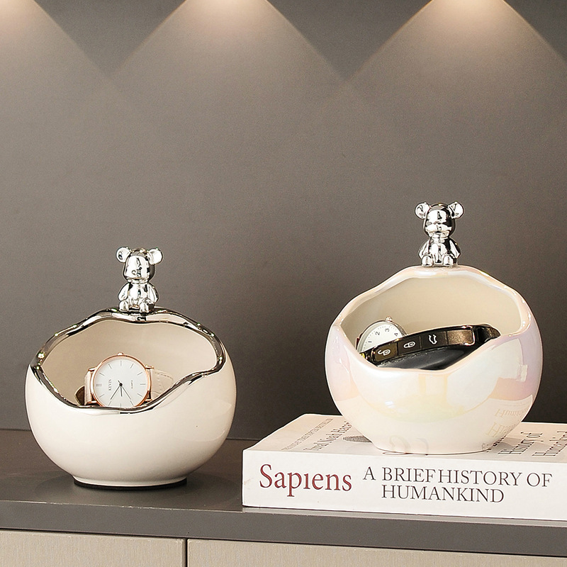 入户门口玄关放钥匙置物架创意摆件轻奢高档鞋柜客厅呆呆熊饰可爱