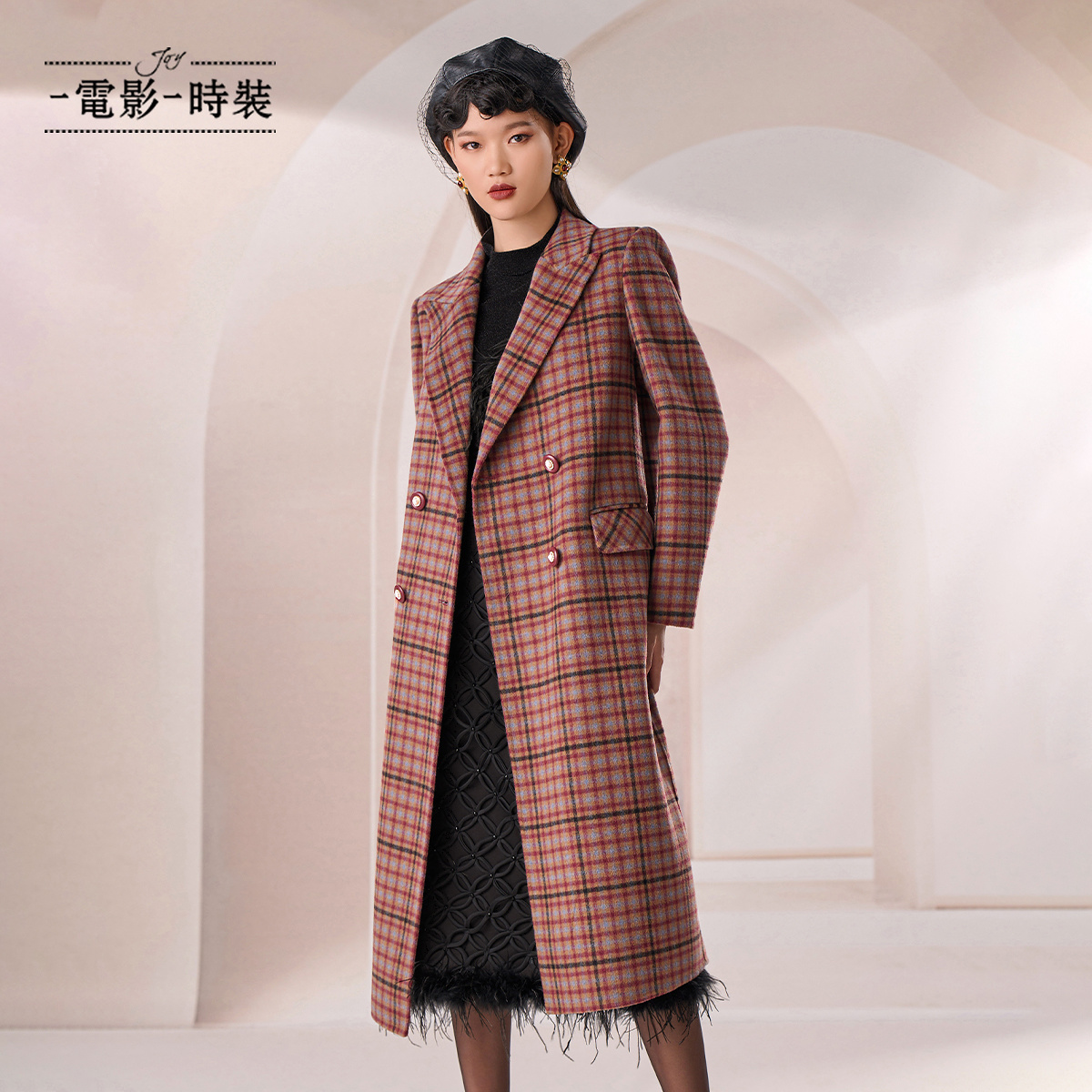 【林一专属】一电影一时装格子100%绵羊毛双面呢中外套FECG146657