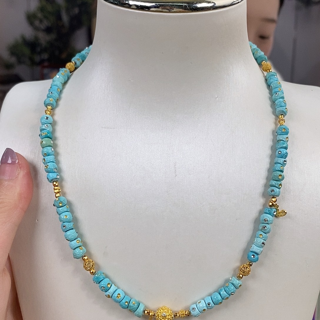 逗***糖绿松石银S925镀金镶嵌珠宝奇石