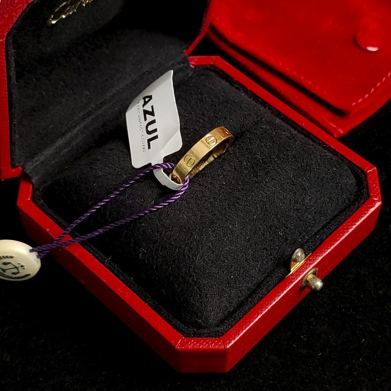95新 Cartier/卡地亚 Azul-19年18k黄金love窄版戒指52码/53653