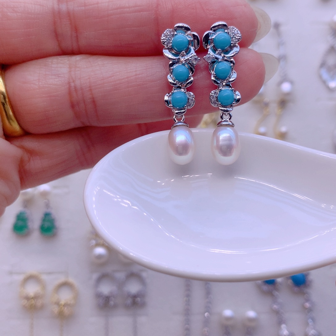 合金淡水珍珠耳饰