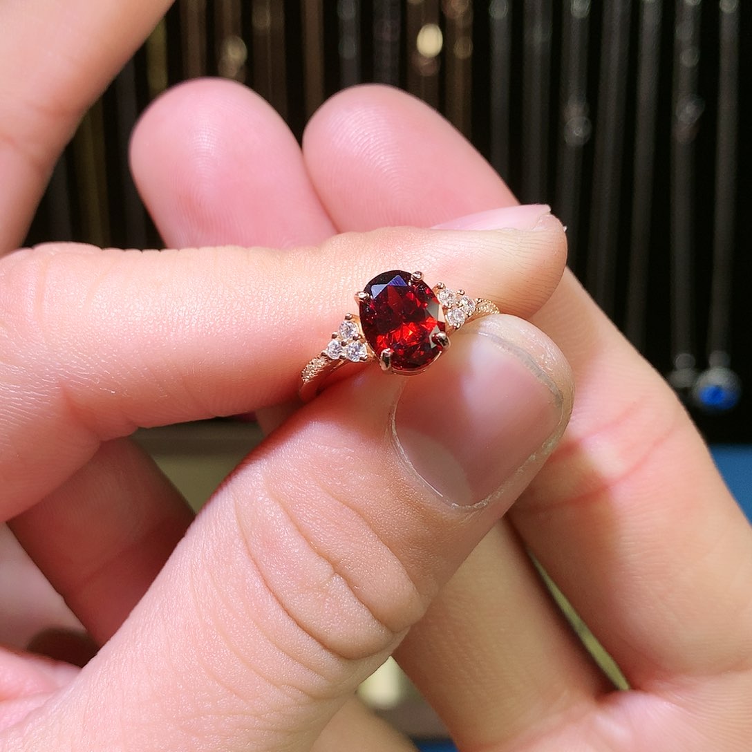 石榴石戒指银S925镶嵌