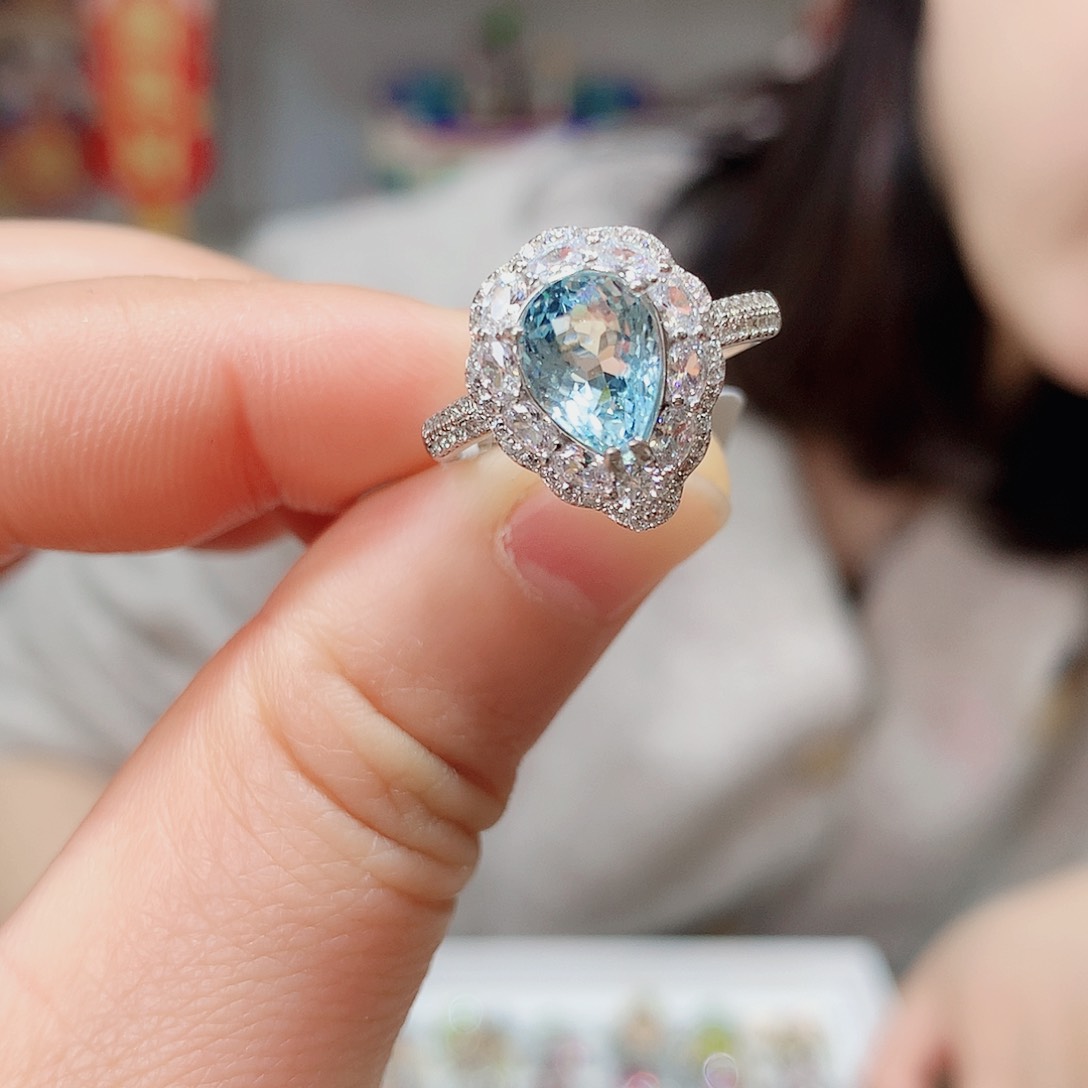 海蓝宝石戒圈银S925镶嵌