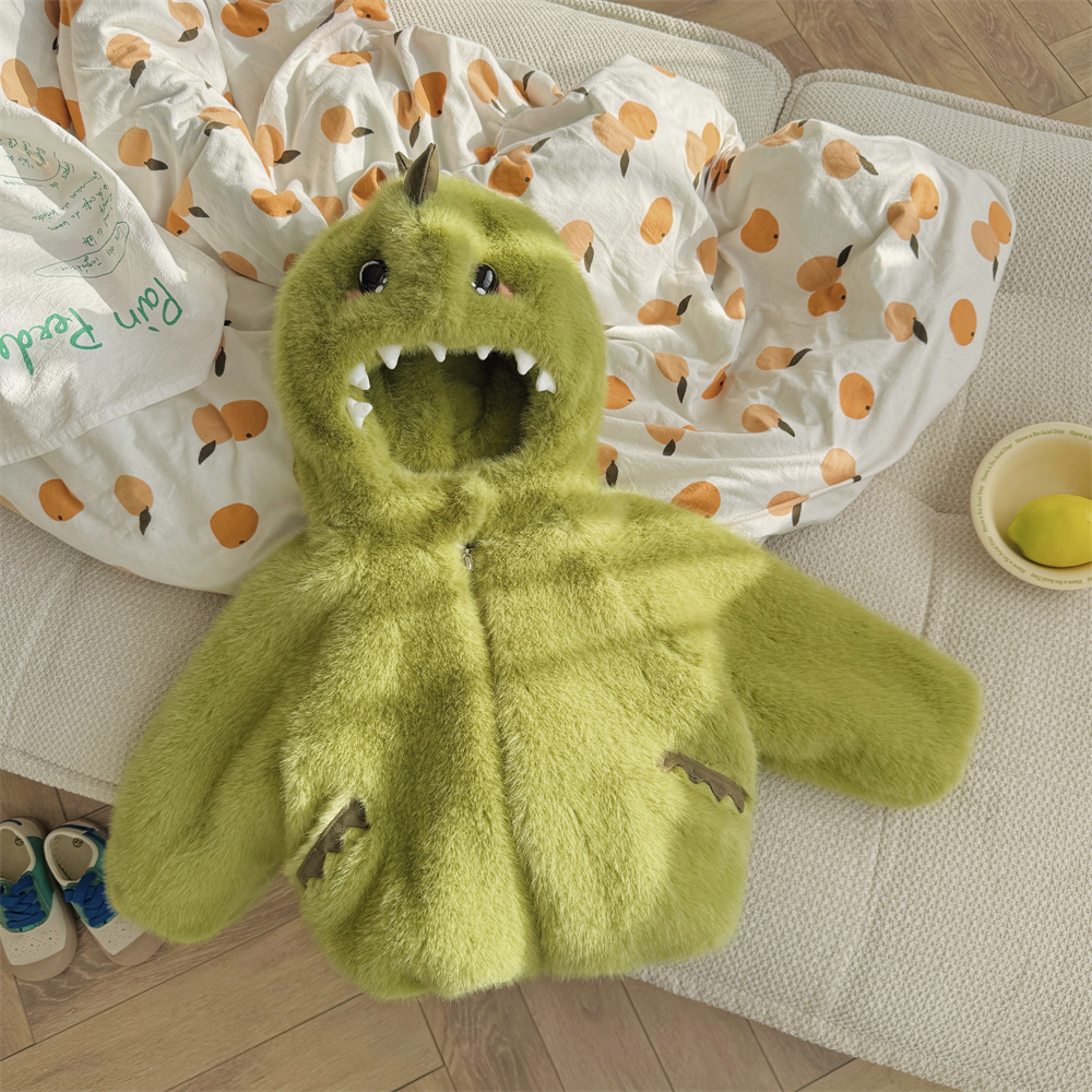 Enzo Bear恩佐熊 儿童高定款连帽加厚大尾龙毛毛亲子外套 EZD2434