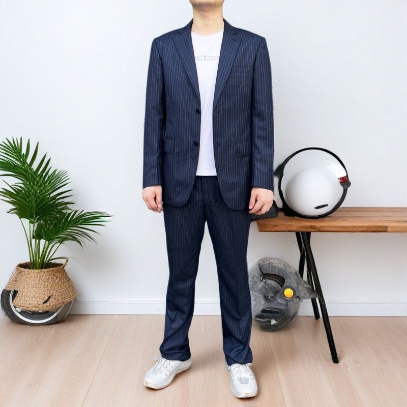 312021深蓝 羊毛+桑蚕丝 2025年春秋新款羊毛套西深蓝大码套装男