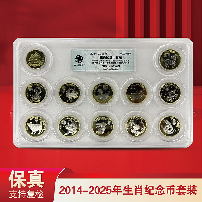 法定货币（2014-2025年）12生肖纪念币套装 圆盘+(展示架)-蛇年贺岁