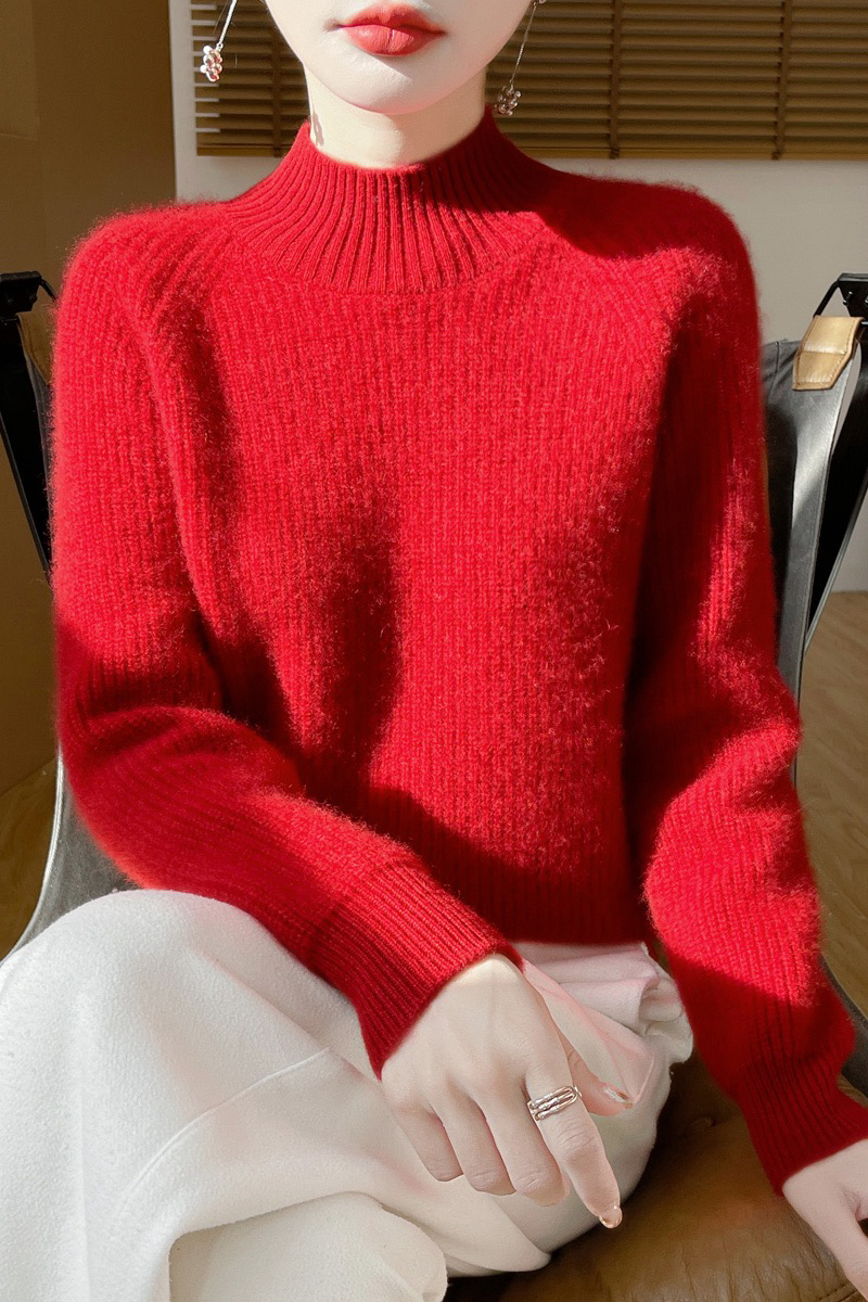 【新年红定制】加厚100纯羊毛衫慵懒宽松半高领秋冬百搭女士羊毛衫