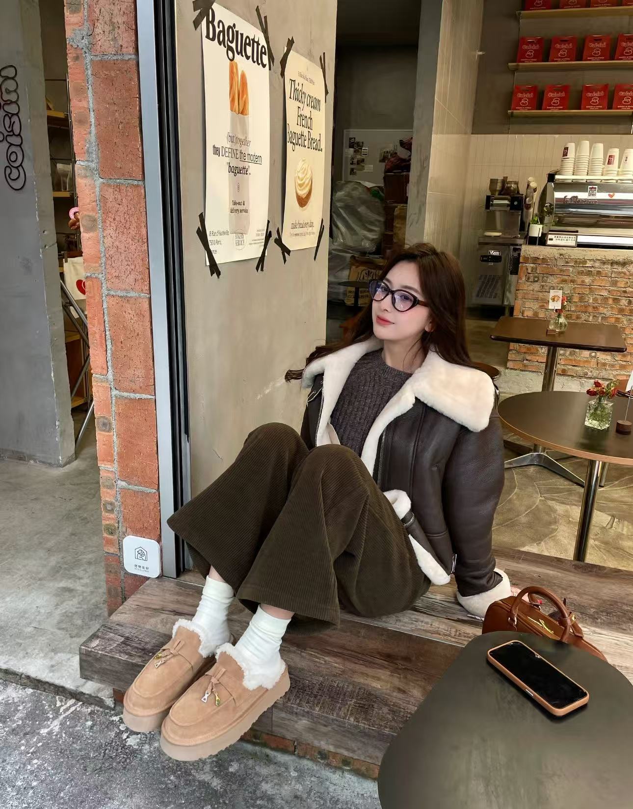 宽松型不褪色老钱风保暖拼接短外套-68303