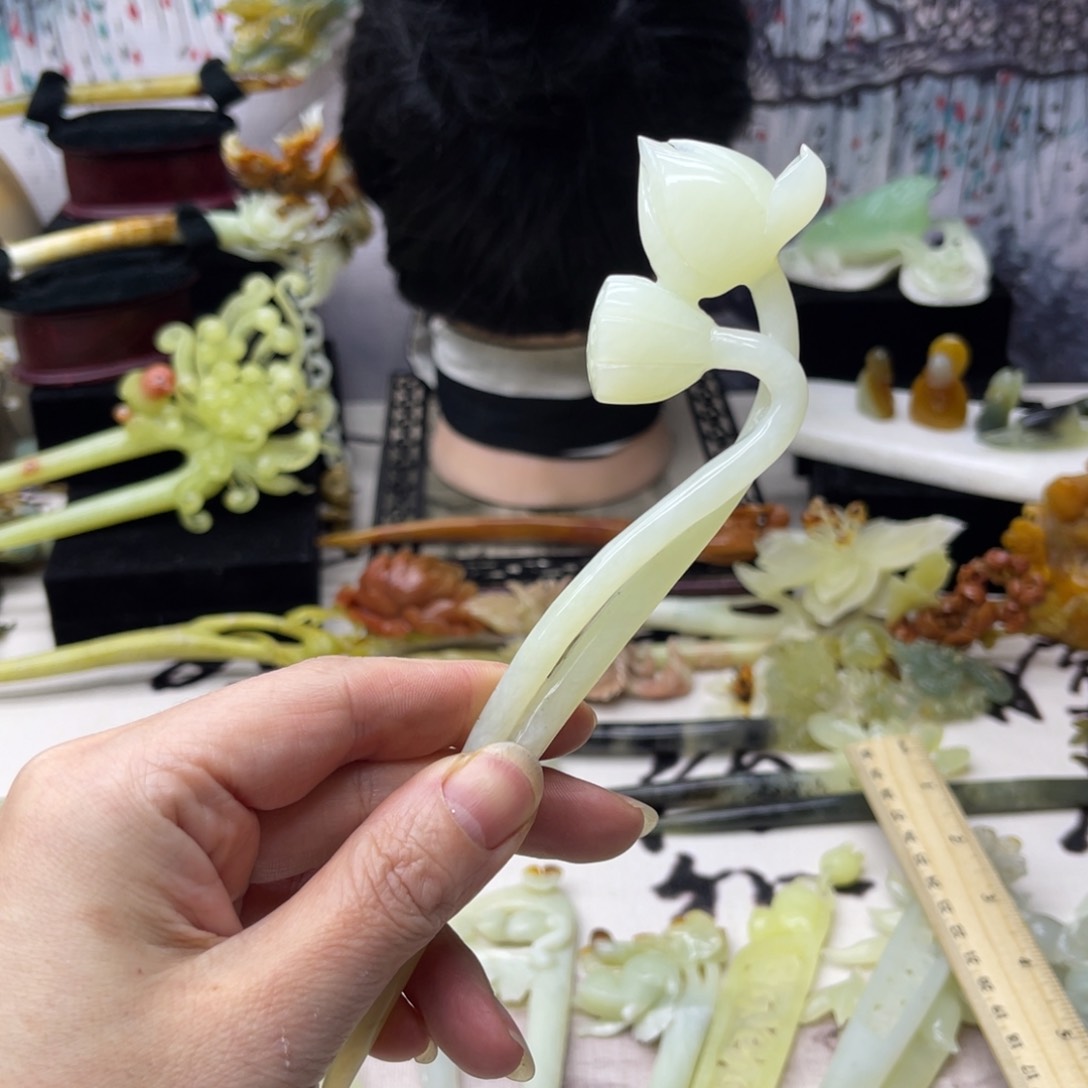 【闪购商品】蛇纹石玉发饰合金春*