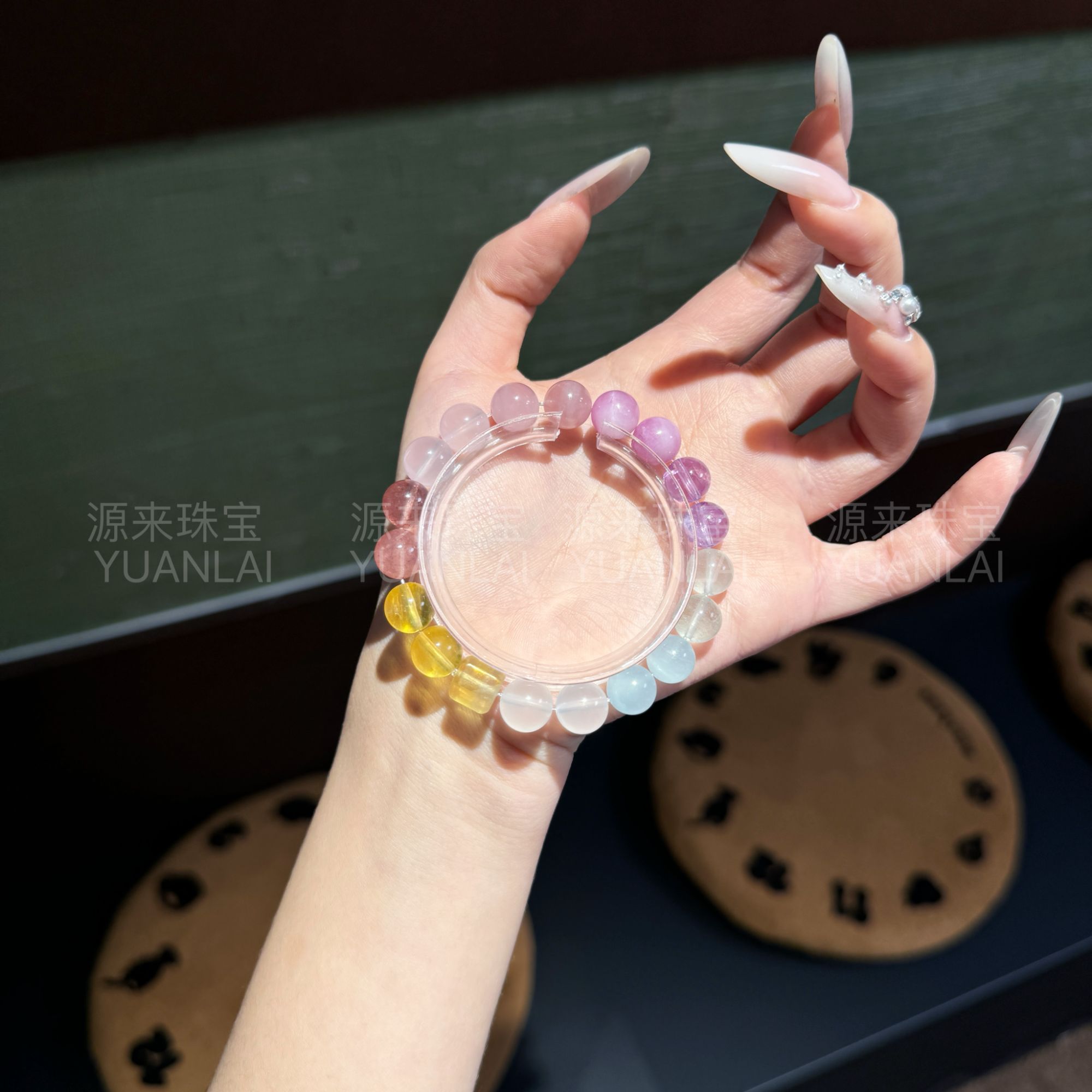 YY13 天然粉水晶奶白晶黄萤石手串