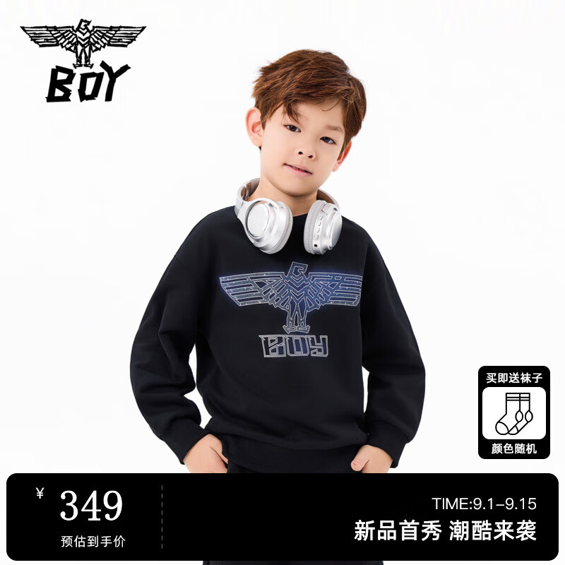 BOY JUNIOR潮牌童装2025秋季卫衣炫彩logo印花圆领宽松长袖卫衣男
