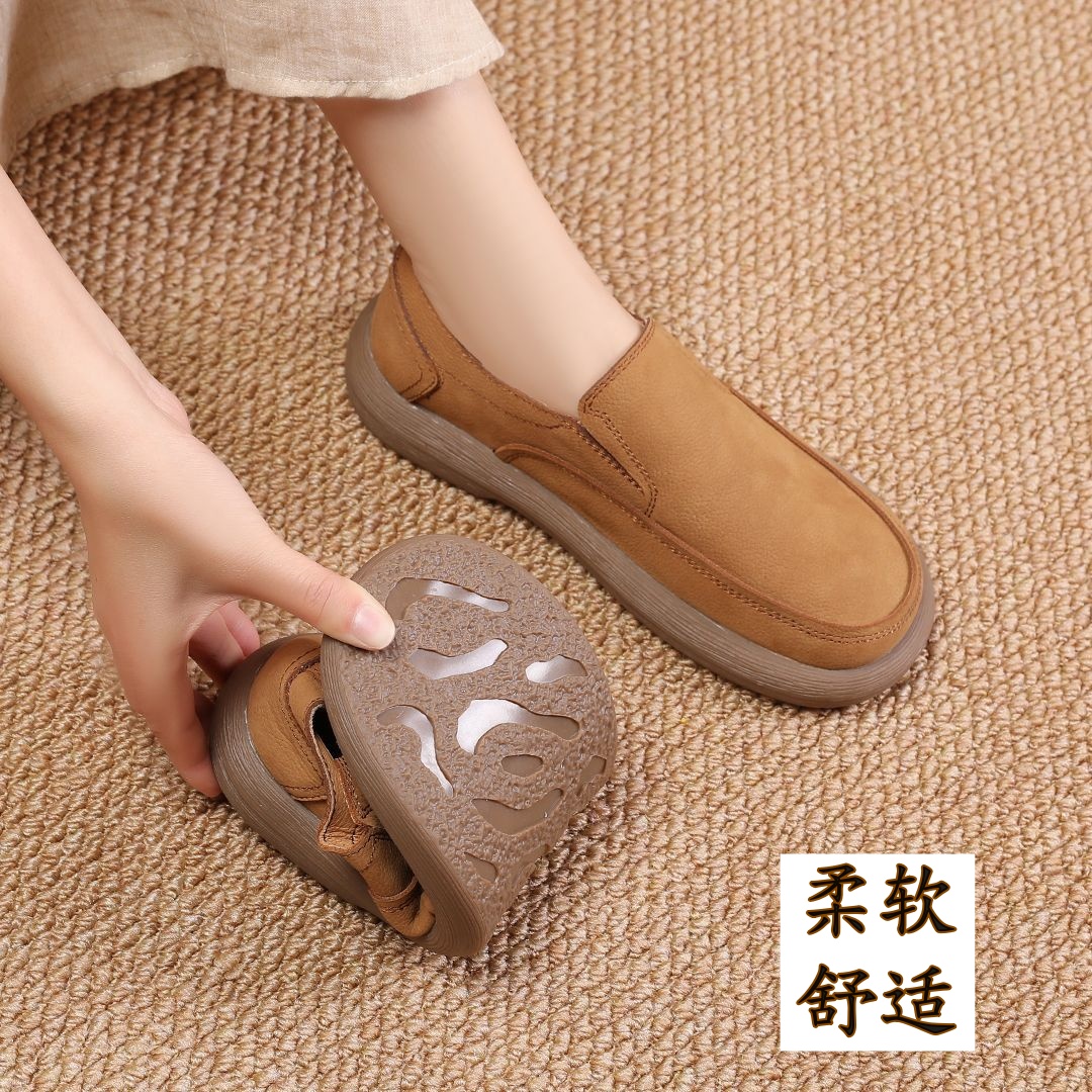 头层牛皮复古女鞋新款2025休闲一脚蹬软皮软底洋气百搭时尚女皮鞋