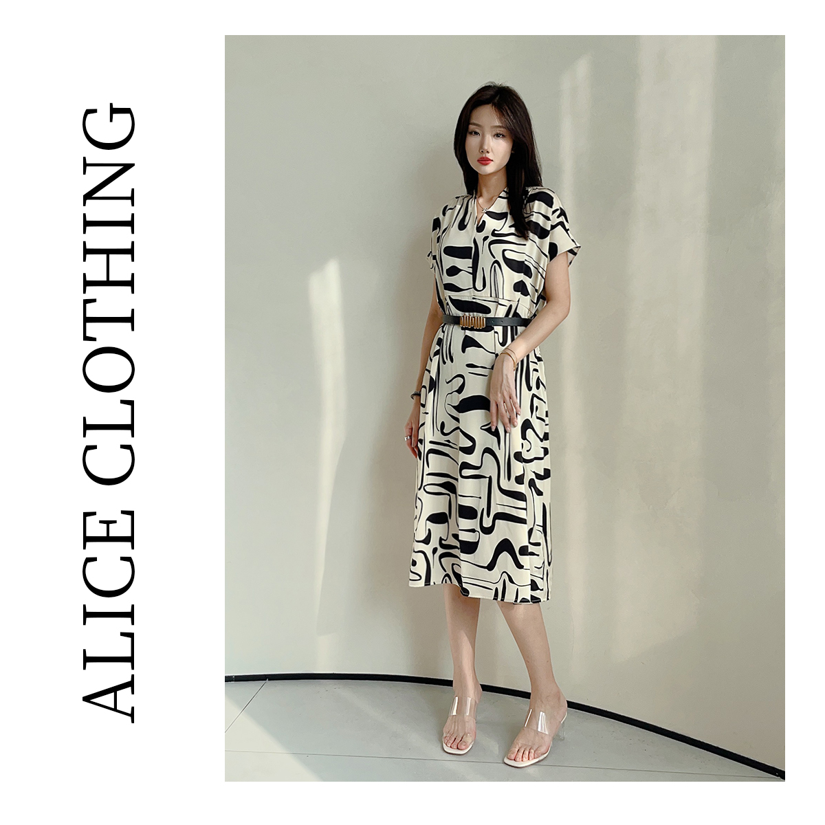 2 ALICE 艺术画笔优雅连衣裙轻盈显瘦皮质腰带S2132898P