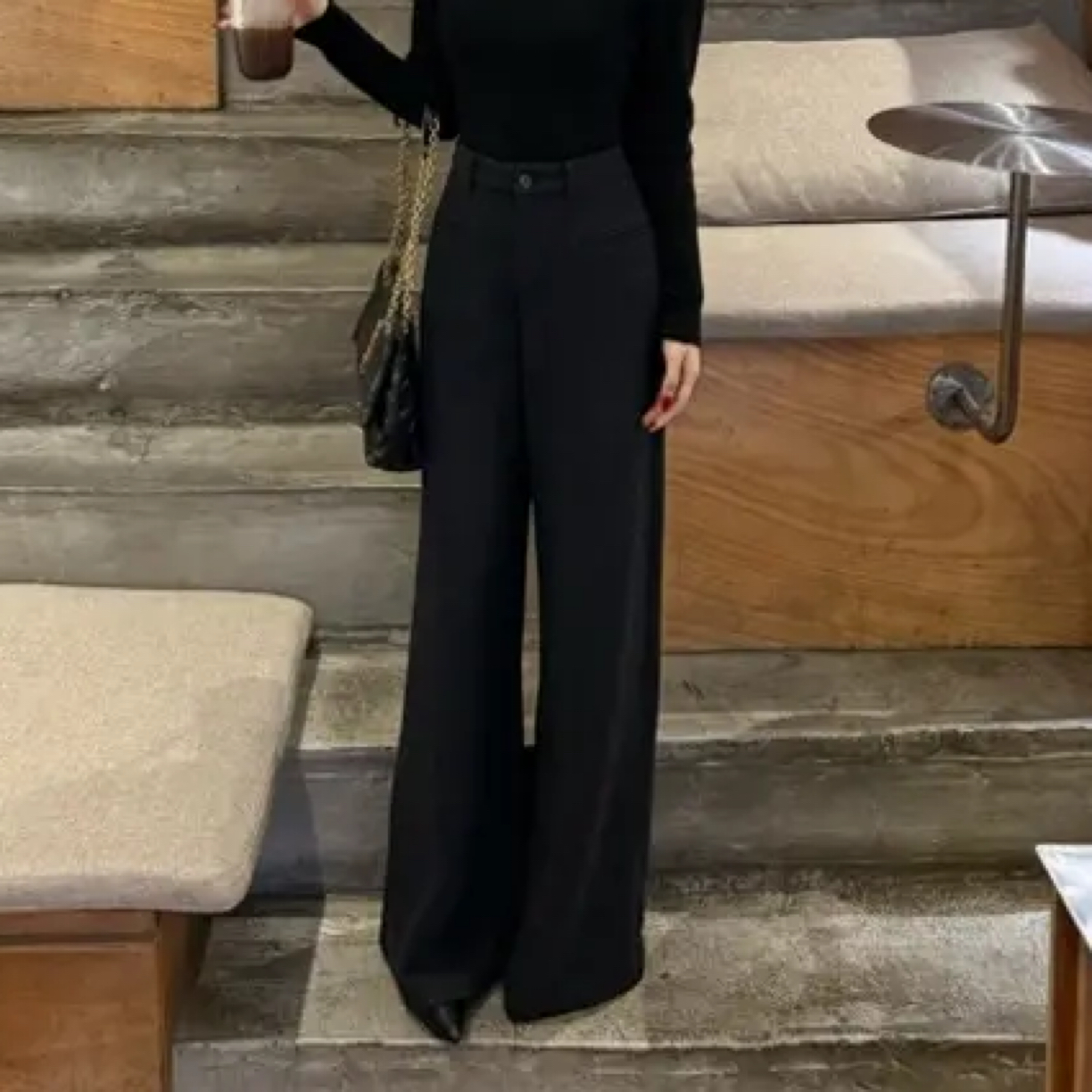 XIAOWAN 醋酸羊毛直筒阔腿百搭简约高腰休闲裤