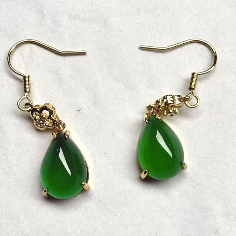 F38-天然  高端  大气   -时尚  绿玉髓 水滴耳钩