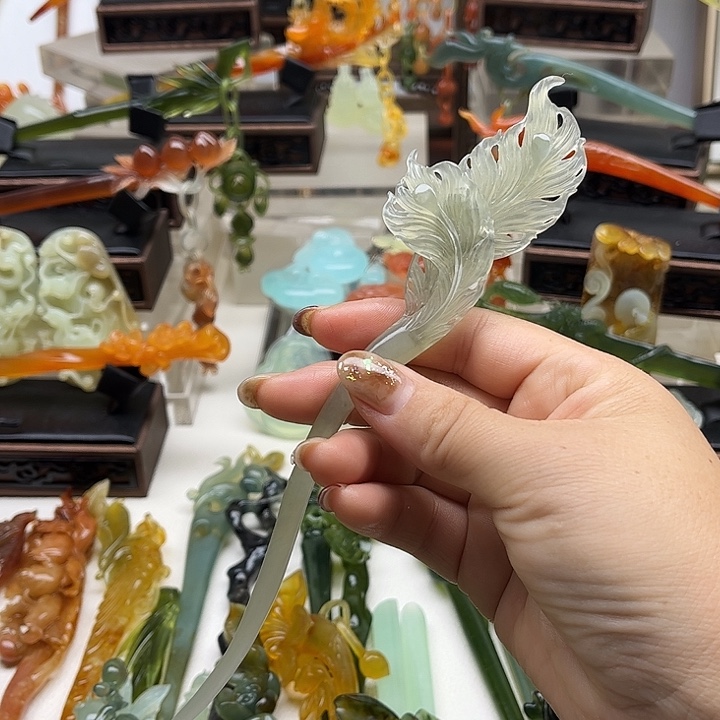 蛇纹石玉岫玉发簪未镶嵌?****࿐