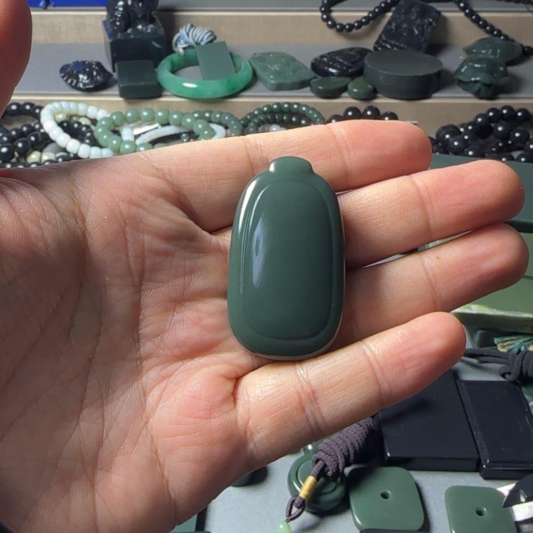 和田玉（青玉）吊坠(不含链)未镶嵌慵***猫