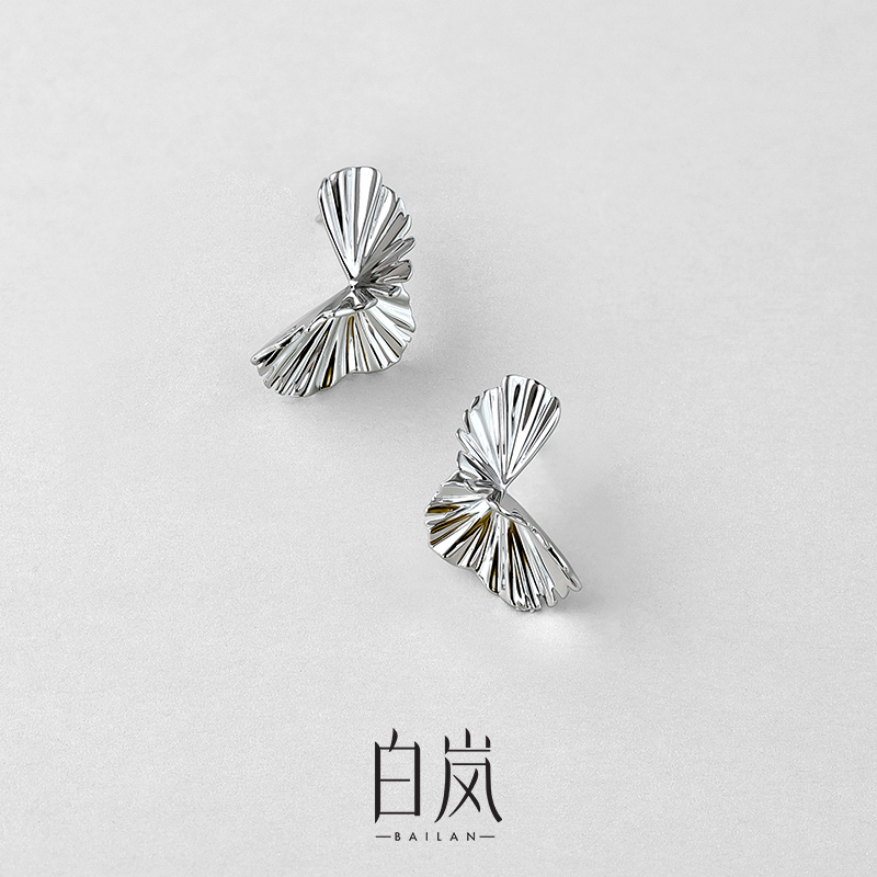 925银耳饰 白岚阔叶耳钉女小众设计复古气质耳饰2025年新款ED3894