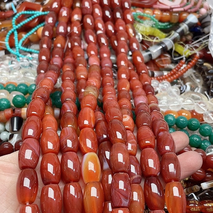 玛瑙/玉髓珠宝半成品未镶嵌一条13x19mm红玛瑙桶珠